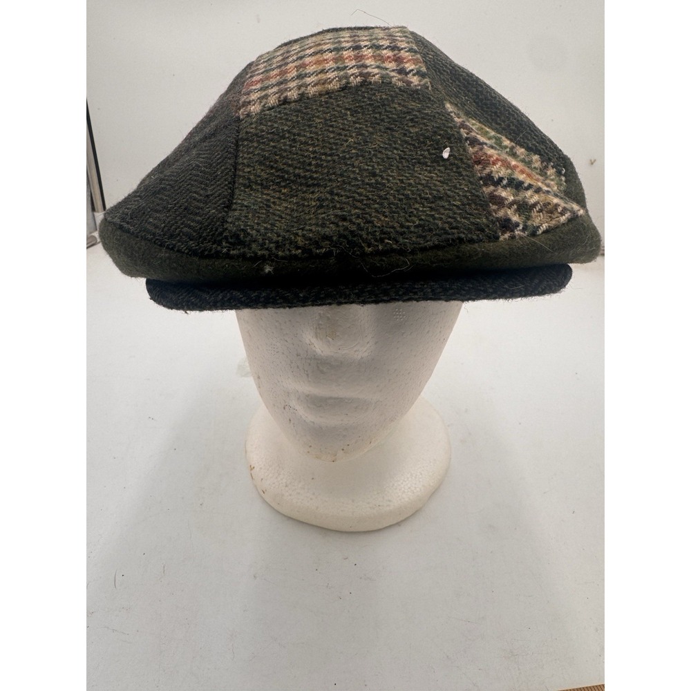 Vintage Patchwork Newsboy Cap Size M Wool Tweed Plaid Cabbie Ivy Flat Hat Fall